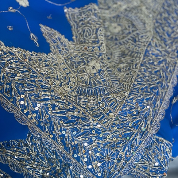 Blue and Gold Embroidered Sari - Picture 4 of 4